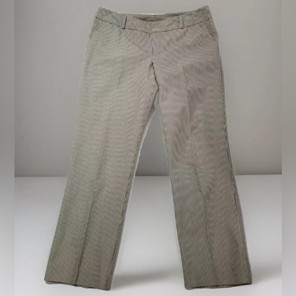 Norma Kamali Pants 14 Black Straw Stripe Crop Ankle Flat Front